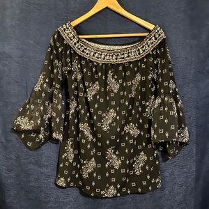 WHBM: Black Paisley Women's Off the Shoulder Top